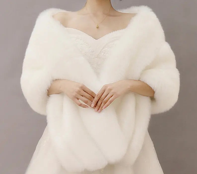 Faux Fur Soft Thick Bridal Wrap Shawl