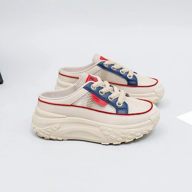 Thick Soles Increase Mesh Sport Lace Up Half Slipper Sneakers