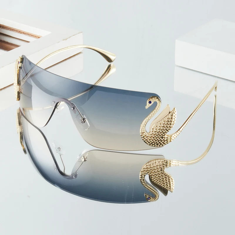 Frameless with Rhinestone Embellished Swan Sunglasses