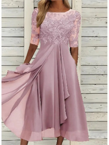 Elegant Chiffon Spliced lace Evening Dress
