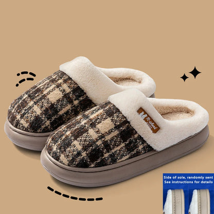 Winter Warm Fur Stripe Non Slip Comfort Flat Heel Slippers