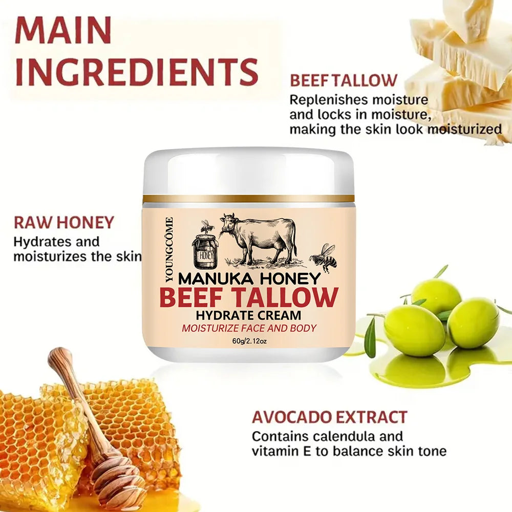 Beef Tallow Honey Balm Moisturizing Hydrating Face Cream
