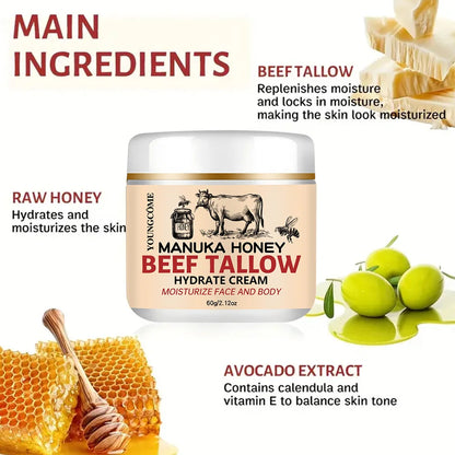 Beef Tallow Honey Balm Moisturizing Hydrating Face Cream