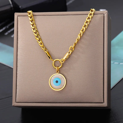 Devil's Eye Pendant Stainless Steel 18K Gold Plated Zirconia Necklace