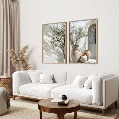 2pcs/set Neutral Olive Tree Shadow Vase Canvas