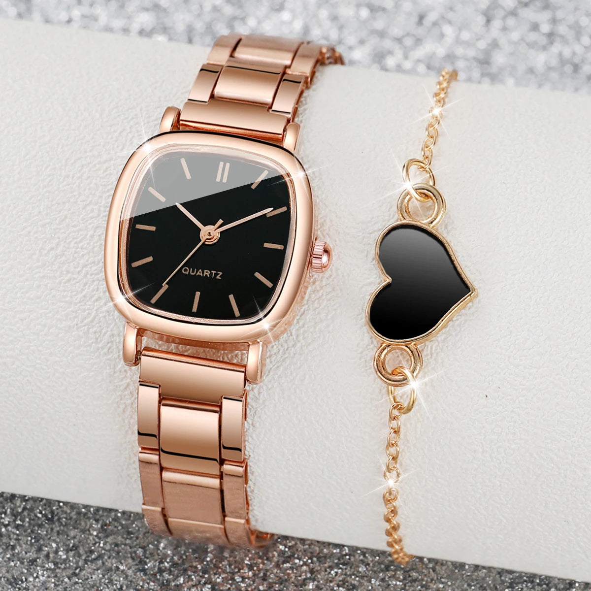 Square Stainless Steel Quartz Watch Set