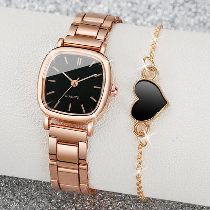 Square Stainless Steel Quartz Watch Set