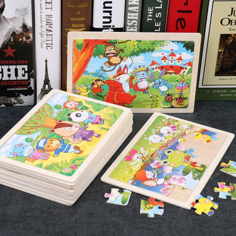 24 Pieces Puzzles Cartoon Animal Wood Jigsaw Learning Toys