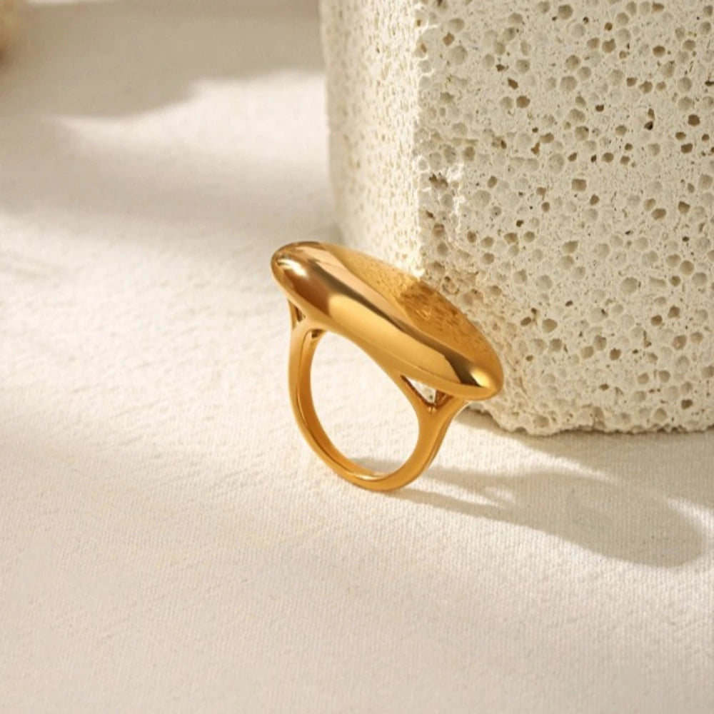 Stainless Steel Geometric Waterproof 18k Gold Plated Chunky Ring