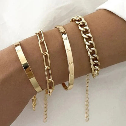 4pcs Punk Curb Cuban Chain Bracelets Set