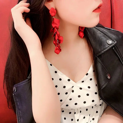 Flower Drop Long Tassel Pendant Earrings