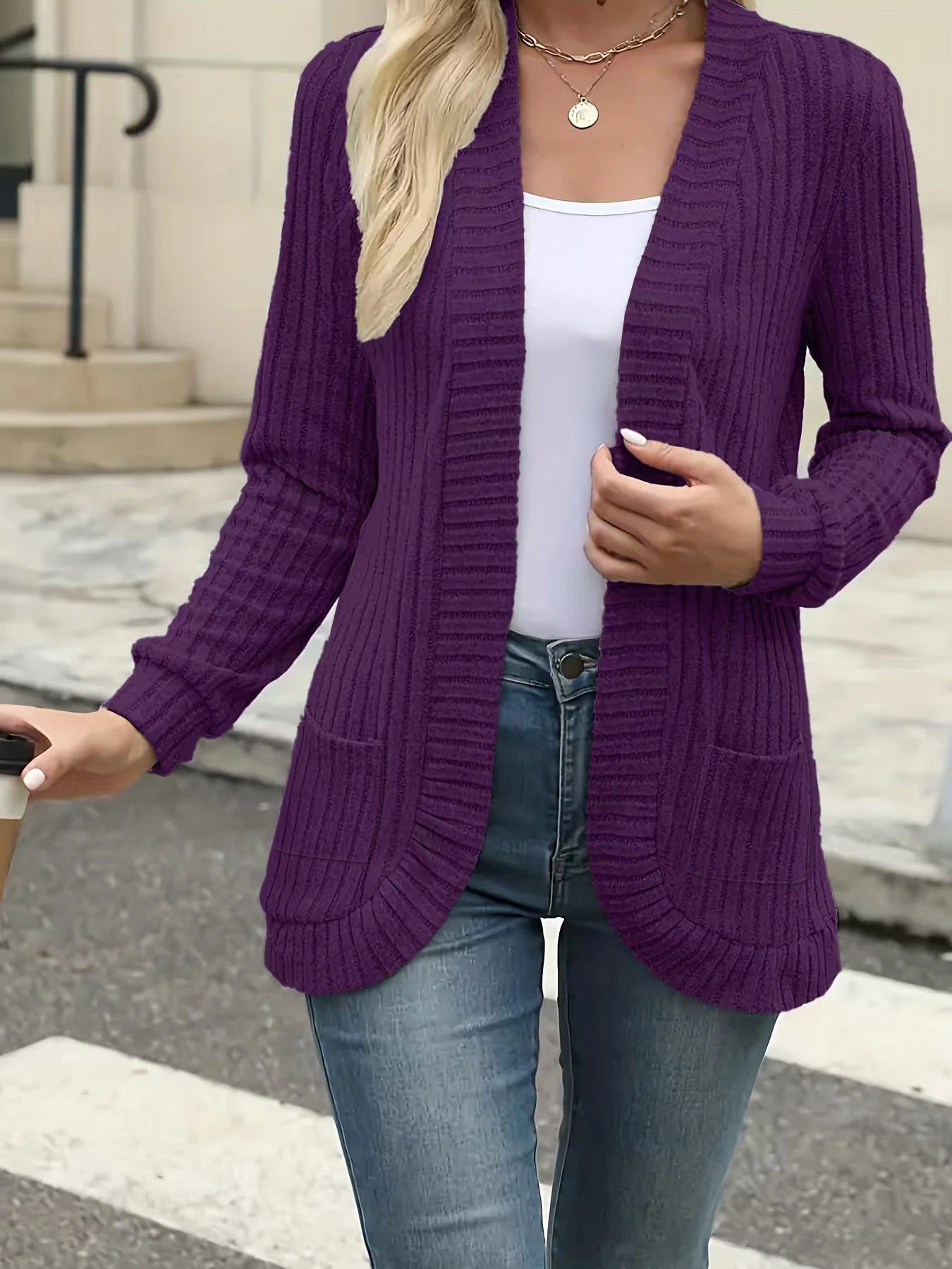 Stripe brushed cardigan jacket