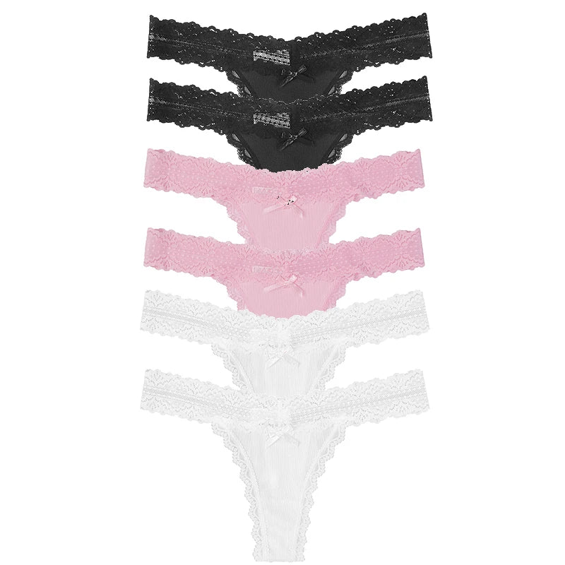 6pcs/Set Perspective Floral Panties Lace Thongs Low Waist G-string