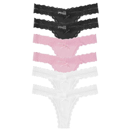 6pcs/Set Perspective Floral Panties Lace Thongs Low Waist G-string