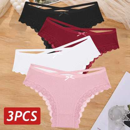 3PCS/Set Cotton Sexy Low Rise Lace Brazilian Panties S-XL