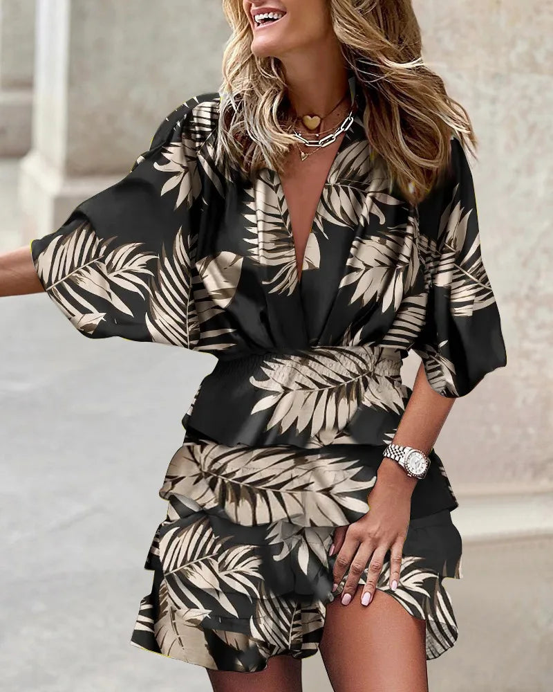 Batwing Sleeve Mini Casual Ruffle Dress