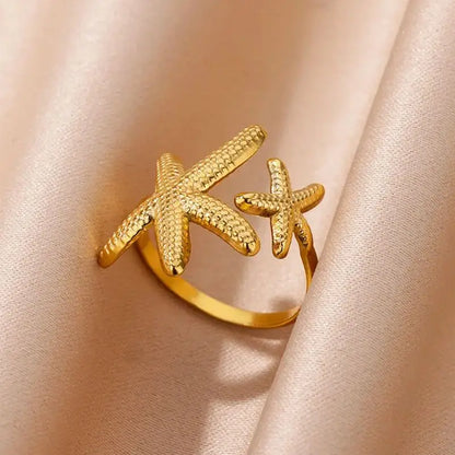 Stainless Steel Starfish Open Rings Gold Geometric Adjustable Ring