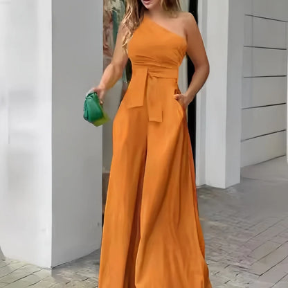 Irregular Off Shoulder Casual High Waist Wide Leg Jumpsuit