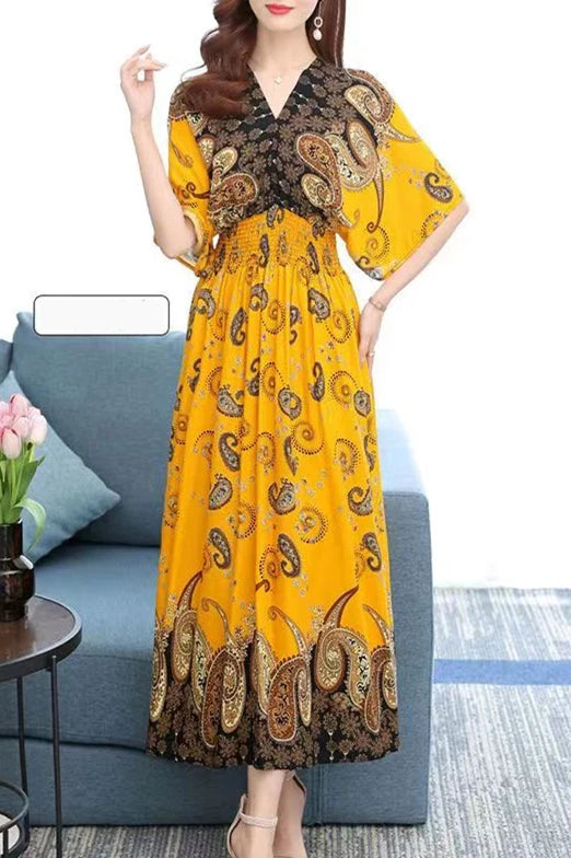 Colorful Flower  Bohemian Midi Dress