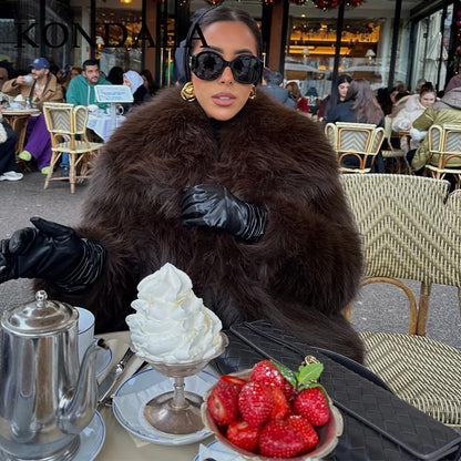 Spring Summer Casual Faux Fur Brown Warm Oversized Elegant Coats