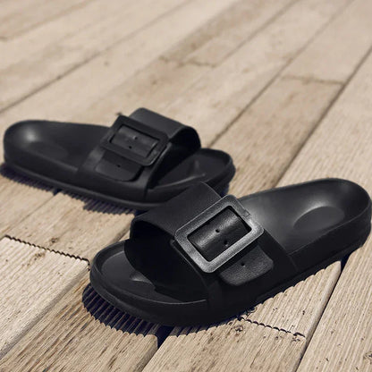 Flat Slides With Adjustable Buckle House Slippers