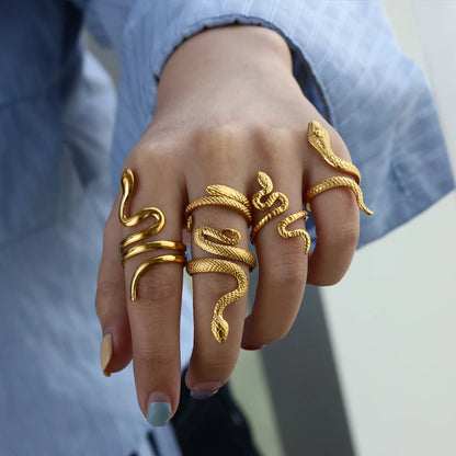 خواتم ثعبان من الفولاذ المقاوم للصدأ مطلية بالذهب 316L