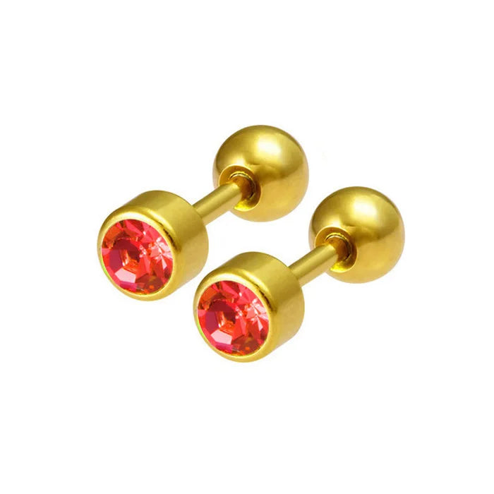 2Pcs Surgical Steel Crystal Screw Ball Stud Earrings