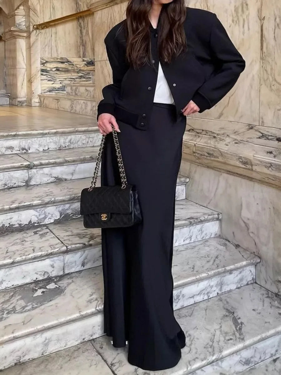 Faldas largas informales de satén, sueltas, de talle alto