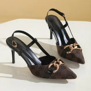 Pointed Head Shallow Mouth Metal Buckle Shoes