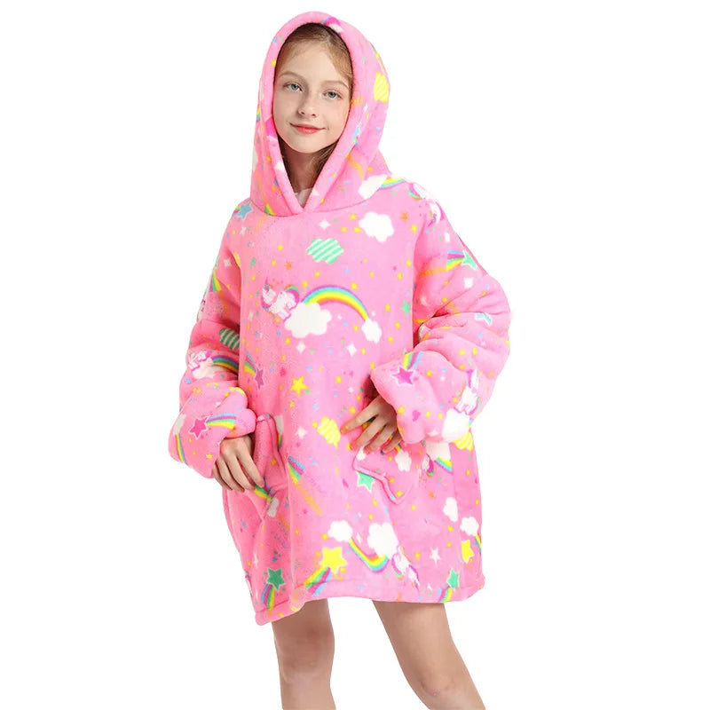 Kids Hoodie Oversized Blanket with Sleeves Panda Giraffe Kigurumi Sweatshirt