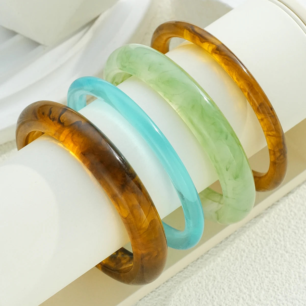 Vintage Resin Acrylic Bangle Korean Texture Charms Cuff Bangles Bracelets Set