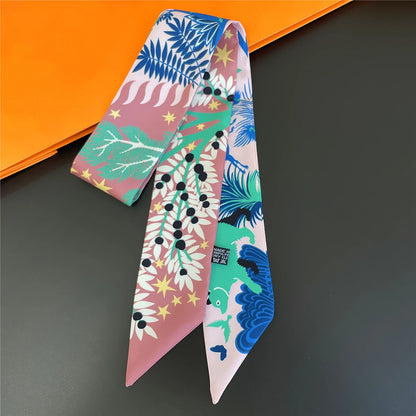 Zebra In Flowers Scarf Luxury Silk Scarf Hair Headband Foulard Skinny Scarves