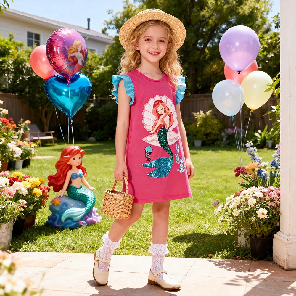 Summer Outfits Cotton Toddler Ruffled Sleeveless Mermaid Dresses
