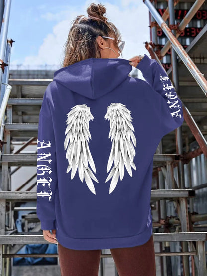 Angel Wings Printed Hoodies Loose Pullover