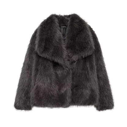 Spring Summer Casual Faux Fur Brown Warm Oversized Elegant Coats