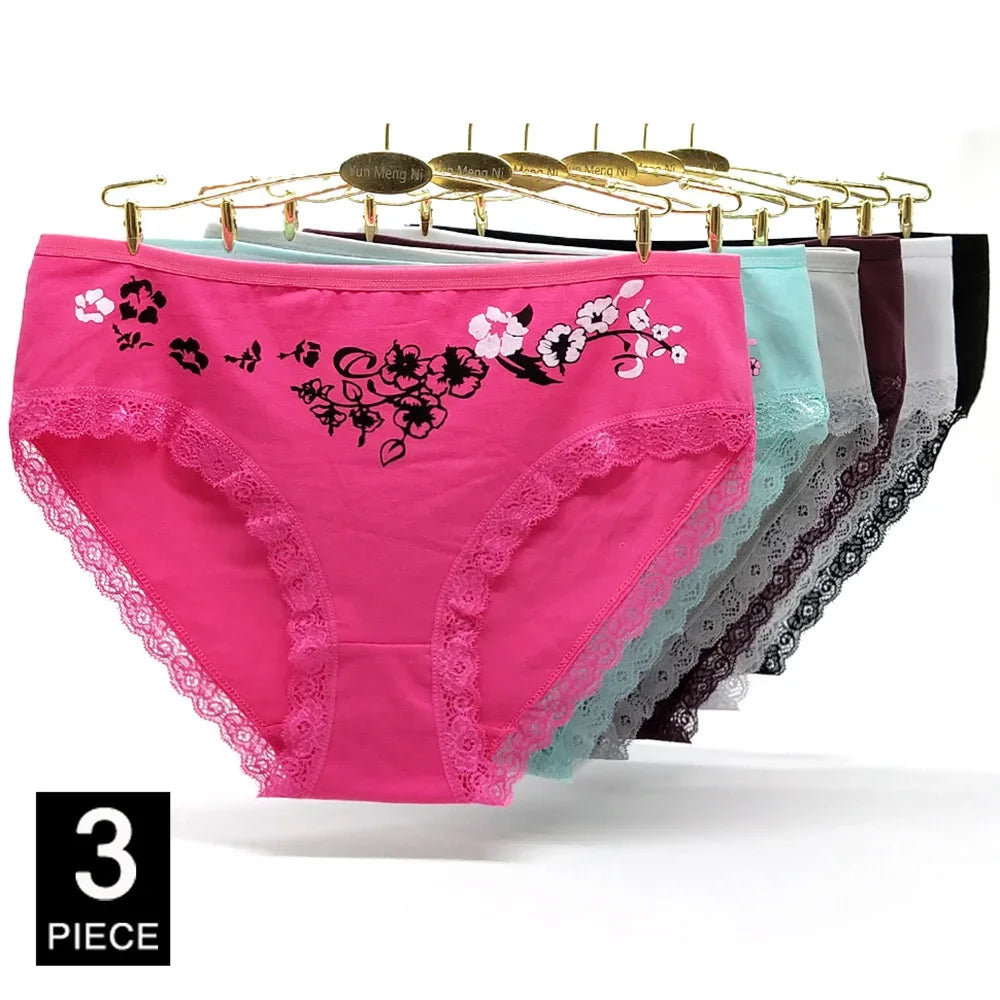 Cotton Underwear Plus Size Briefs Knickers Lady Lingerie 3 Pieces/Lot