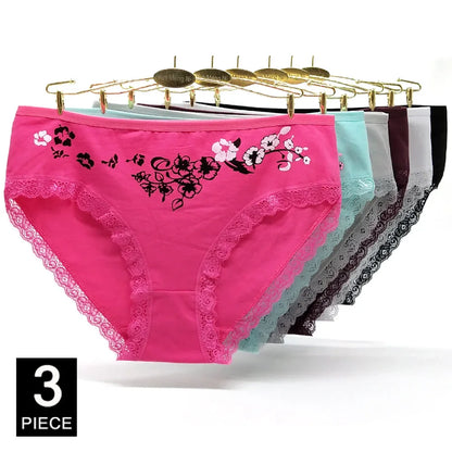 Cotton Underwear Plus Size Briefs Knickers Lady Lingerie 3 Pieces/Lot