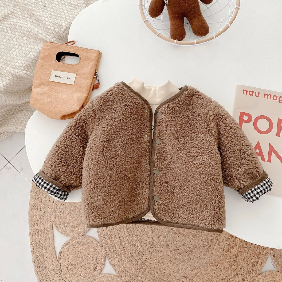 1-6 Years Old Autumn/Winter Double-Sided Wear Plaid Plush Jacket