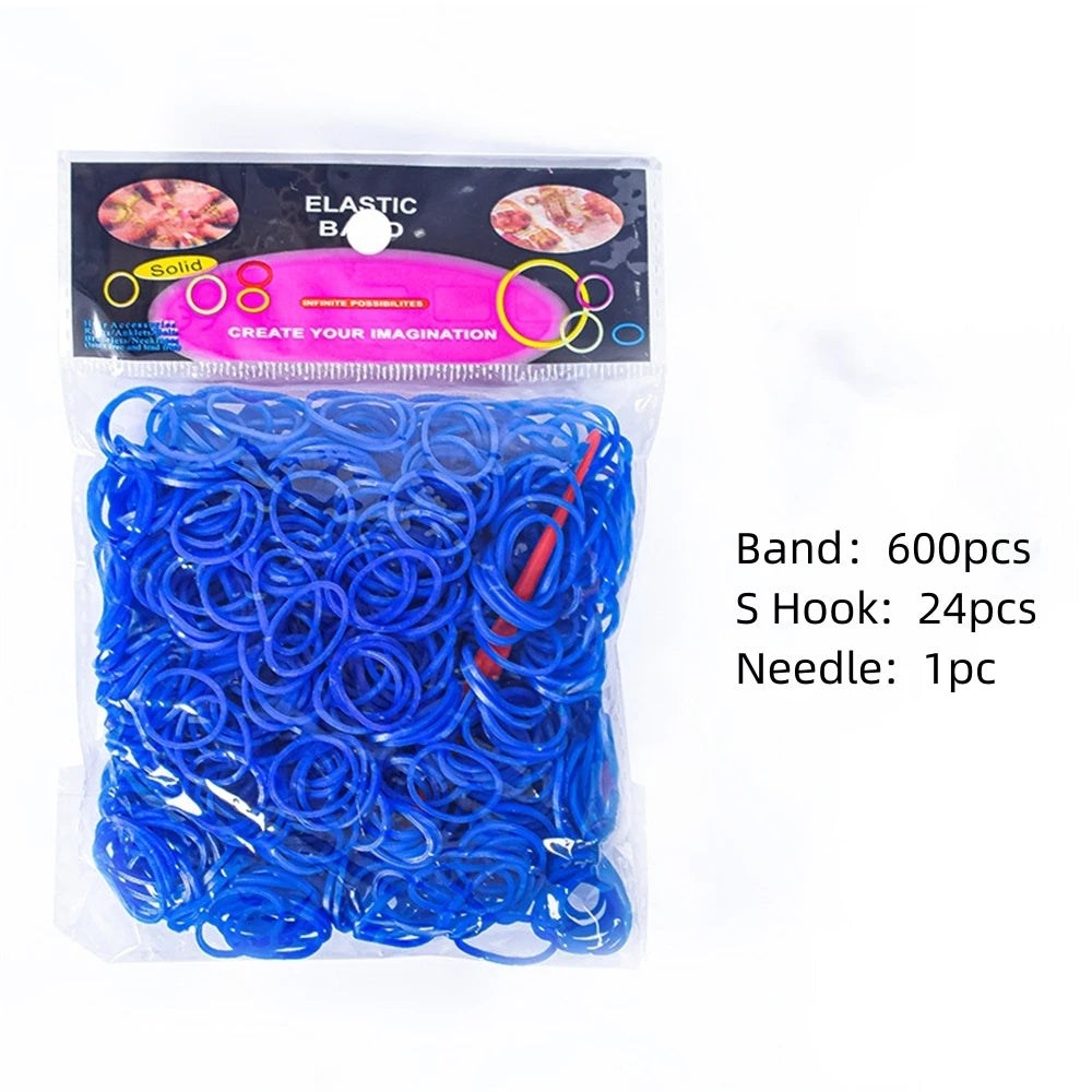 600Pcs Color Rubble Loom Wristbands Kit Elastic Weaving Lacing Craft
