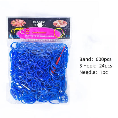 600Pcs Color Rubble Loom Wristbands Kit Elastic Weaving Lacing Craft