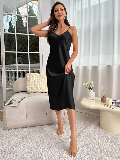 Spaghetti Strap V Neck Elegant Luxury Breathable Loungewear Nightdress