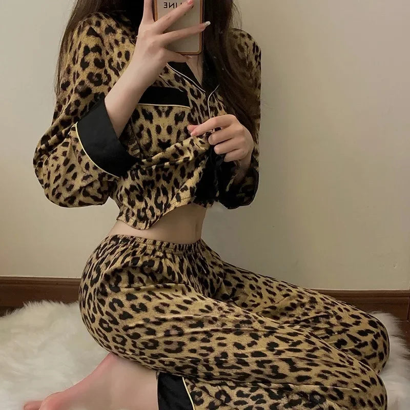 Leopard Long-Sleeved Sleepwear Pyjamas Set