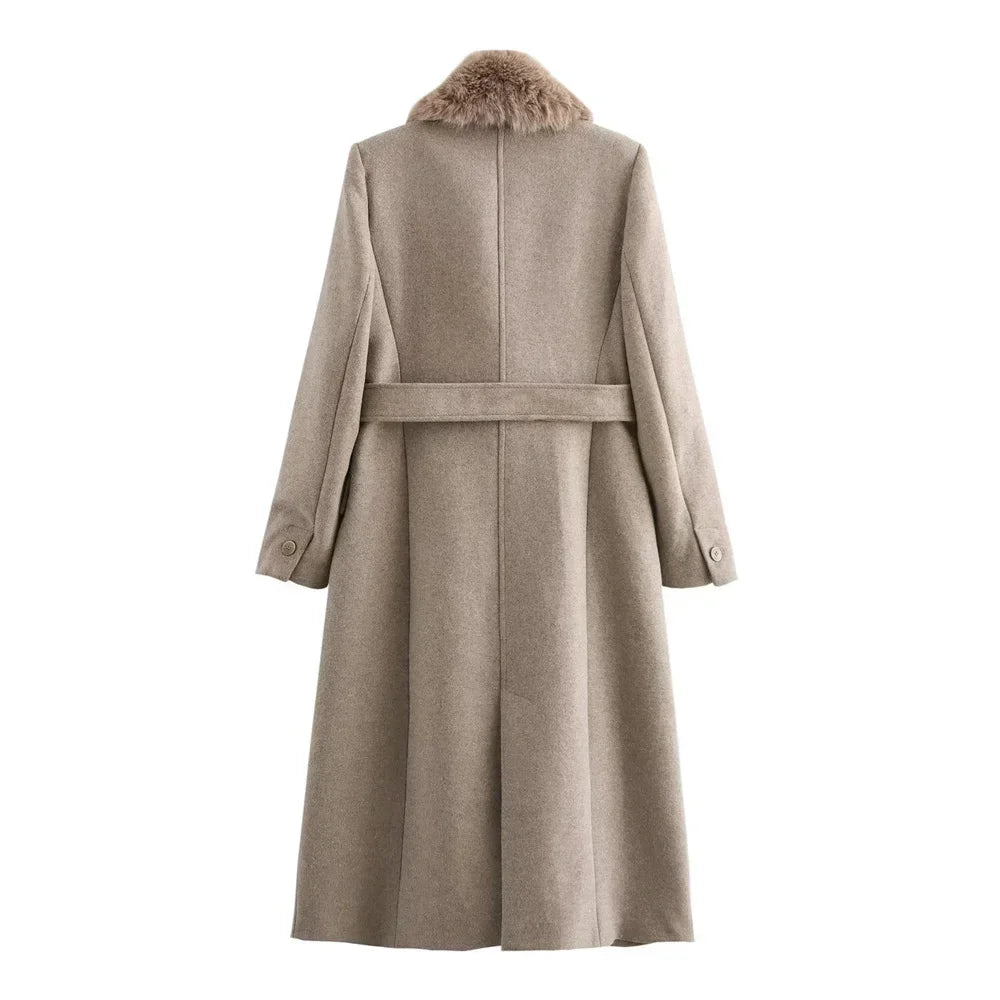 Fur Collar Flip Collar Pocket Button Coat