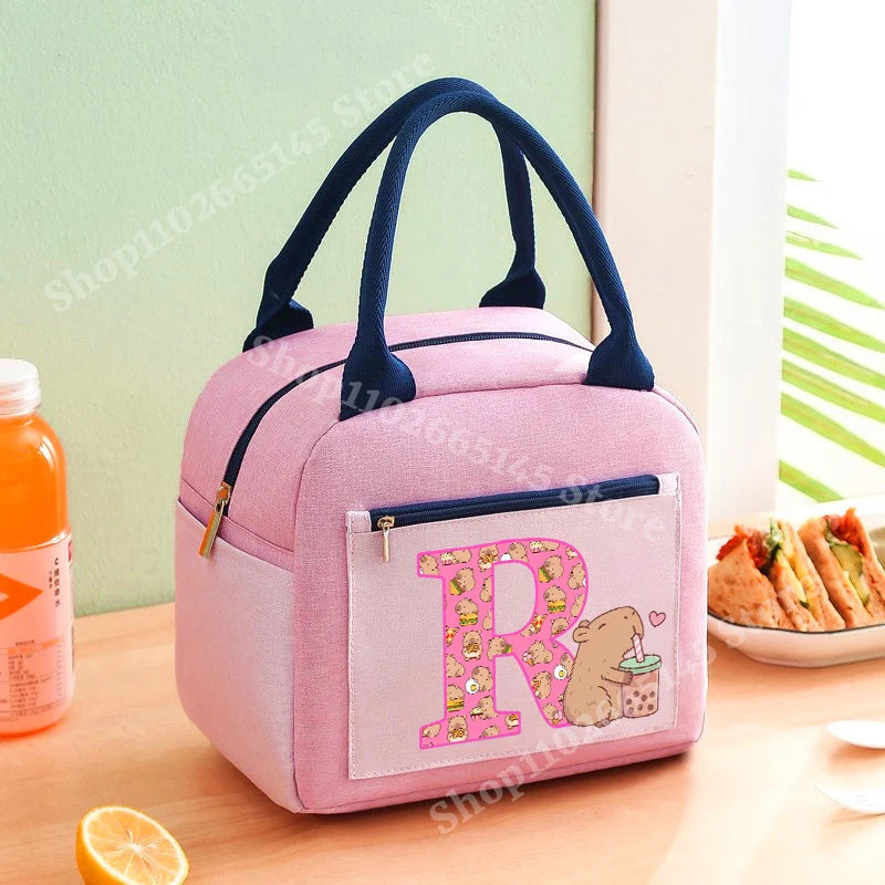 Lunch Bag Anime Capybara Letter A-Z Handbag Girls School