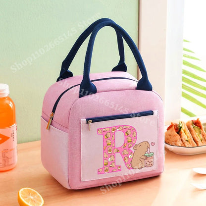 Lunch Bag Anime Capybara Letter A-Z Handbag Girls School