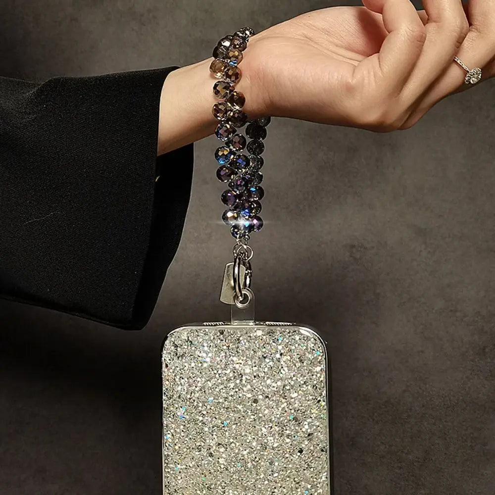 Colorful Mobile Phone Lanyard Chain Stylish Glitter Crystal Bead Pendant Keychain