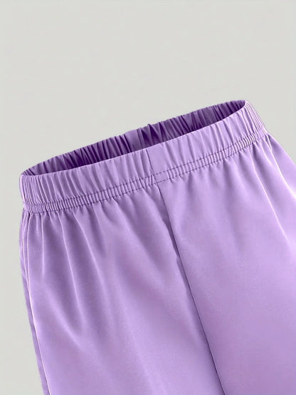 Comfy Soft Breathable Anime Print Crop Top + Purple Cargo Pants Set