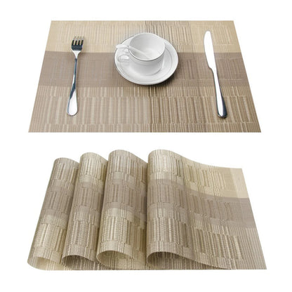 4PCS/SET Placemats PVC Table Mat Weave Stripe Pads