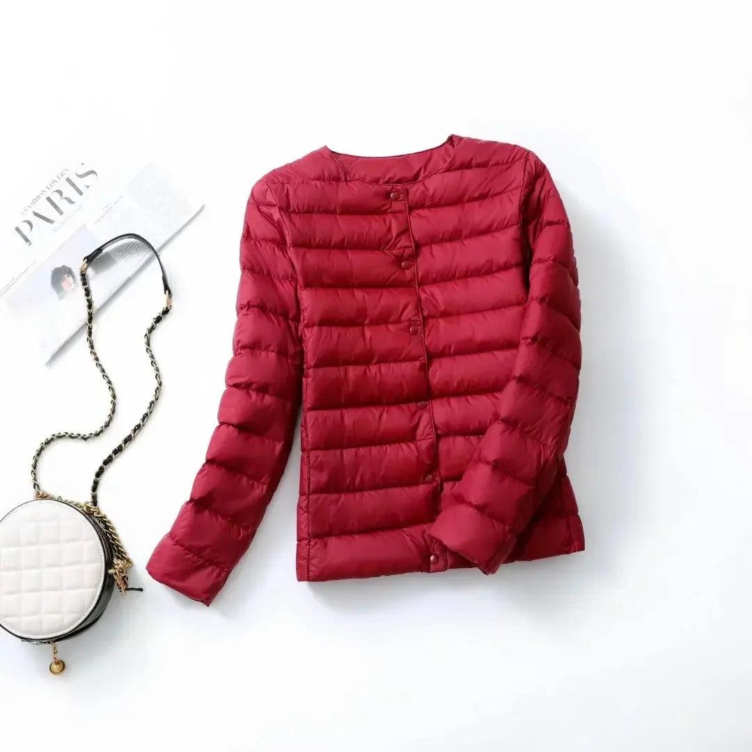 Light Down Duck Down Fall Collarless Light Quilted Puffer Coat