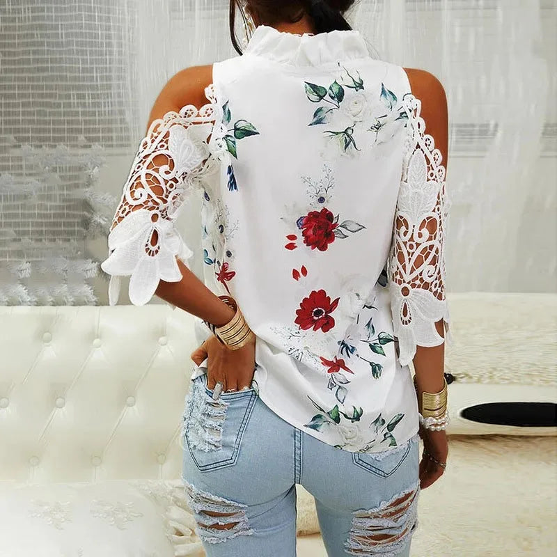 Sexy Flower Elegant Short Sleeve Shirt